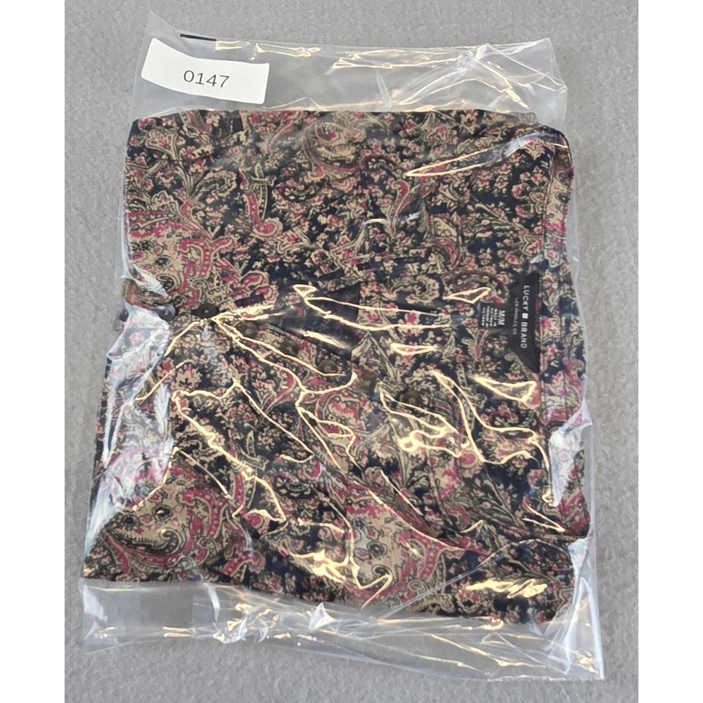 Lucky Brand Paisley Henley Blouse‎ Cotton Modal Size Medium Bohemian Pink Navy - Picture 11 of 11